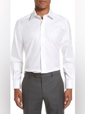 David Donahue Trim Fit Cotton Twill Dress Shirt White Size 16 32/33